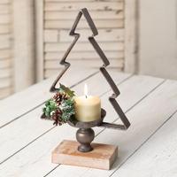Rein Handgefertigter Umweltfreundlicher Kerzenhalter mit Holzsockel und Schwarz Beschichtetem Metallgriff, Einzelstück zu Günstigen Preisen für Weihnachten