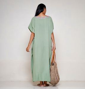 Precio de fábrica Eco-Friendly Mujeres Moda Rayón Playa Kaftan Vestido Bordado Algodón Manga Corta Hasta el Suelo Fiesta Maxi - Product Image 5