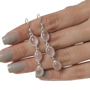 Boho Style 925 Sterling Silver Rose Quartz Gemstone Boucles D'oreilles Bijoux À La Main Boucles D'oreilles En Argent Bijoux pour Femmes Cadeau De Mariage pour - Product Image 1