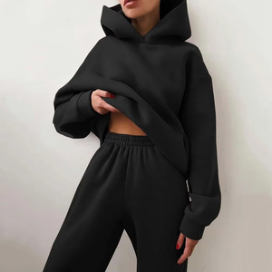 Elegante chándal de 2 piezas para mujer, sudaderas con capucha de otoño e invierno, pantalón superior, sudaderas, pantalones de chándal, pantalones para correr, trajes de Color sólido - Product Image 2
