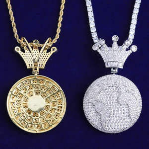 Pendentif pour homme en alliage de zinc 24K avec zircon, style hip-hop, thème Roi du Monde, en forme de globe, cadeau - Product Image 3