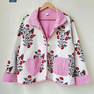 Nuevo lindo abrigo de invierno bohemio Reversible chaqueta acolchada Floral rosa con bolsillo de corazón abrigo con estampado de bloque esponjoso regalo festivo de Navidad - Product Image 1
