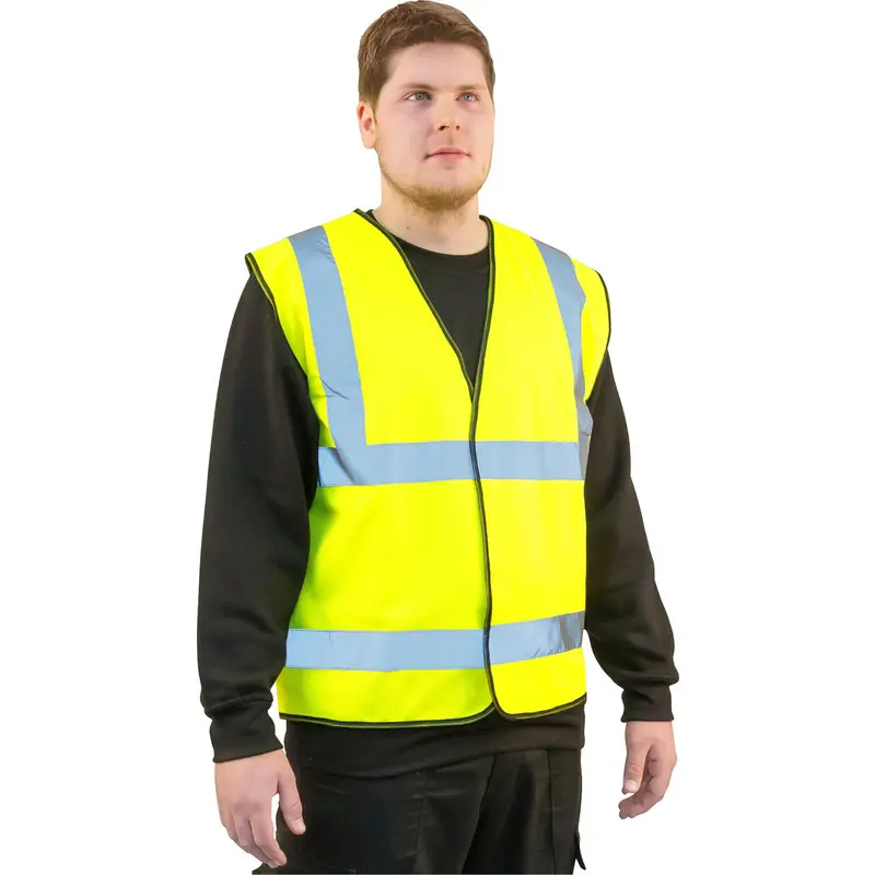 Colete de segurança reflexivo de alta visibilidade, malha masculina amarela, coletes de segurança reflexivos com bolsos e zíper