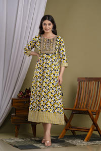 Vestido largo de calidad superior, bordado de secuencia, trabajo lateral, telar manual Dori, fabricante indio - Product Image 2