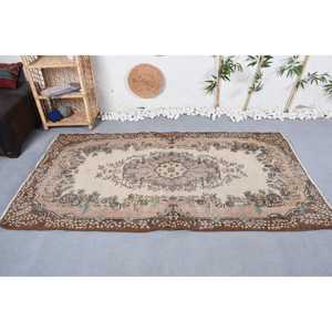 Vintage Rug, 3,9x7,2 ft Area Rug, <b>Brown</b> Beige <b>Wool</b> Rug - Product Image 2
