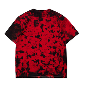 T-shirt à manches courtes tie-dye pour homme, rouge et noir, col rond, coupe classique, style tricoté décontracté - Product Image 1