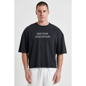 เสื้อยืดทรงบ็อกซี่แบบครอปพิเศษสำหรับผู้ชาย ผ้าฝ้าย 100% เนื้อหนา ทรงไหล่ตก สไตล์สตรีทแวร์ เสื้อยืดเปล่าสำหรับทำแบรนด์ส่วนตัว เสื้อผู้ชาย - Product Image 1