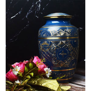 Urna de latón hecha a mano para cenizas Urna para cenizas humanas Hermoso azul con urnas de cremación doradas para cenizas de mascotas Recuerdo de entierro - Product Image 4