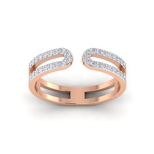 Bague de mariage classique en diamant cultivé en laboratoire à Double rangée tige à écart ouvert bague plaquée or de forme ronde pour les occasions de cadeaux et de fêtes des femmes - Product Image 5