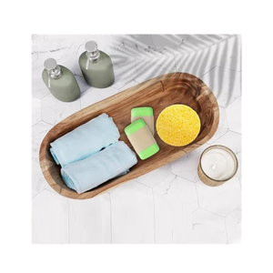 Bols à pâte en bois plateau décoratif rustique sculpté à la main grand bol à pâte bougie Long bol en bois pour décor plateau en bois - Product Image 4