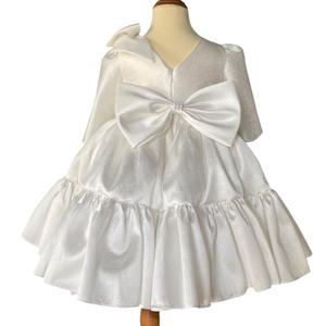 Vestido de fiesta de comunión de manga larga Tafta para clima frío para niñas con lazo en los hombros hecho en Vietnam para niños - Product Image 1