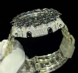 Reloj de Lujo Unisex con Incrustaciones de Diamantes de Moissanita y Cuarzo, Estilo Hip Hop, Correa de Aleación Personalizada, Resistente al Agua hasta 10 m - Product Image 4