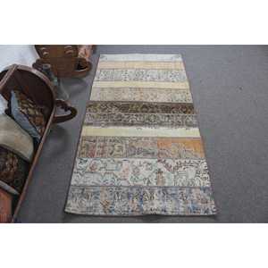 Turkish Rug, Accent 3x5.7 ft Vintage Rug, <b>Brown</b> Blue Ikat <b>Wool</b> Rug - Product Image 1