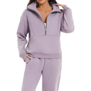 Chándal cálido de invierno de dos piezas para mujer Conjunto de sudadera con capucha y pantalones de chándal de patrón sólido cómodo para un estilo de vida activo - Product Image 3