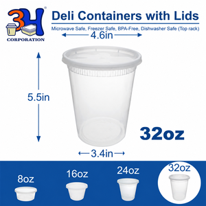 3H 32oz PP Trasparente # 5 Contenitori per Alimenti con Coperchi (480/Pacco) Adatti per Freezer/Microonde Senza BPA Impilabili Ermetici Organizzatori per Avanzi - Product Image 3