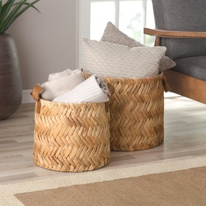 Boîte de paille boîte de rangement rectangulaire en jacinthe d'eau panier en osier organisateur rond boîte de rangement panier d'armoire utilitaire - Product Image 2