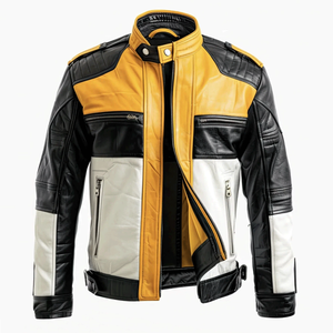 Men's Black and Yellow Genuine Cowhide Leather CE Protected Windproof Winter Motorcycle Jacket - Product Image 1