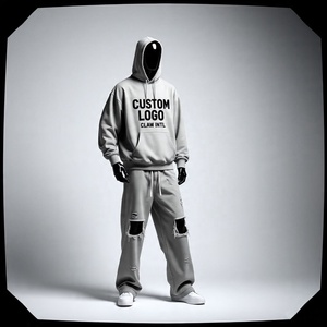 Personalizado 600gsm Baggy Jogger y Sudadera con capucha chándal de gran tamaño Unisex pantalones de chándal conjunto de lana de algodón chándal de los hombres personalizados Sweatsuit - Product Image 2