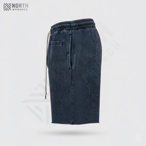 Shorts en toile décontractés pour hommes avec cordon de serrage Logo personnalisé Séchage rapide Vintage Distressed Acid Washed Shorts d'été - Product Image 5