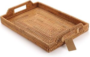 Plateau de service en rotin rond tissé à la main pour la décoration intérieure pour le stockage de bijoux objets décoratifs Fruits cuisine salon chambre - Product Image 2