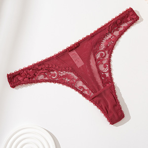 <span class=keywords><strong>C</strong></span>ủa Phụ nữ sexy thấp tầng thong với ren <span class=keywords><strong>c</strong></span>ạnh & thêu hàng ngày Sheer t-trở lại quần lót lưới chất liệu đồng bằng nhuộm với logo eo - Product Image 4