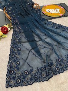 Party Wear Designer Sequence Work Burburry Silk Saree With Silk Blouse - Product Image 6