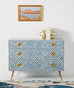 Commode à tiroirs en bois sculpté à la main, écologique, avec incrustations florales, pour la maison, la salle de bain ou l'extérieur - Artisanat indien - Product Image 6