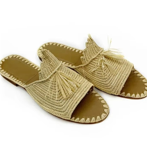 Sandales en raphia faites à la main, sandales d'été, chaussures d'été pour femmes, chaussures de plage, ballerines, sandales marocaines - Product Image 1