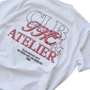 T-shirt surdimensionné blanc en gros avec imprimé Club Atelier Melrose Los Angeles T-shirt graphique en coton à la mode Streetwear haut tendance - Product Image 4