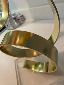 Modern Aluminium Abstract Gold Metal Ribbon Sculpture with Clear Acrylic Lucite Base Decorative <b>Home</b> Office Art Piece - Product Image 3