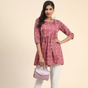 Hauts tuniques élégants en coton et lin de qualité supérieure pour les femmes Protection solaire Matériaux recyclés Motifs de fil à tisser colorés pour l'été - Product Image 1