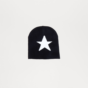 Elegante negro 100% acrílico tejido Beanie Bold White Star diseño de dibujos animados/Argyle para el calor del invierno comodidad diaria de moda Unisex - Product Image 1