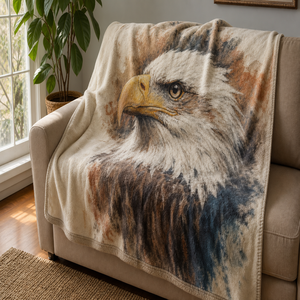 Custom Printed <b>Throw</b> Blanket Personalized Bald Eagle Portrait Gift Sublimation Flannel Fleece Polyester - Product Image 1