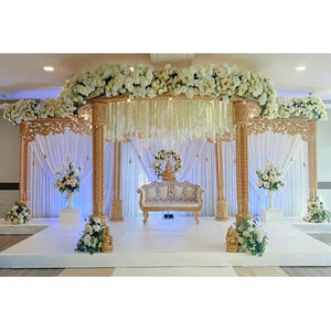 Golden Triveni Mariage en bois Mandap UK Hot Seller Cérémonie hindoue Configuration de scène Meilleur mariage personnalisable Mandap Set DST Exportations - Product Image 1