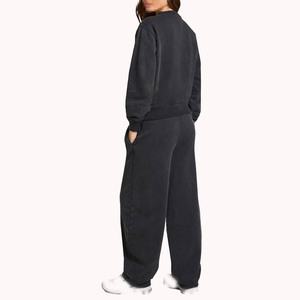 Ensemble de survêtement en polaire pour femmes, coupe décontractée, sweat-shirt à col rond avec boutons-pression et pantalon à jambe droite, vente en gros - Product Image 2
