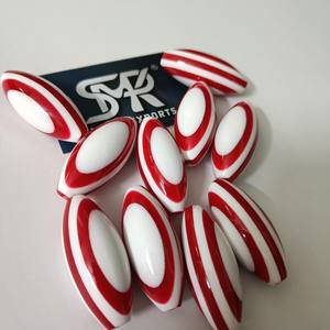 Cuentas de Resina Ovaladas Rojas y Blancas Ecológicas de Primera Calidad, Lisas y Pulimentadas, con Rayas, para Diseños de Joyería, Pulseras y Collares - Product Image 1