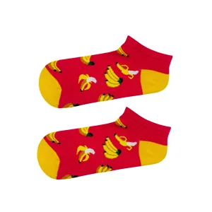 Banana Floral Patterned Red Ankle <b>Socks</b> Breathable Knitted Design with Custom Logo One Size Fits All for Daily Use Winter Season - Product Image 1