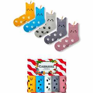 5-Pack Seamless <b>Cat</b>-Shaped Breathable Cool <b>Socks</b> Cute Animal Print Design Knitted with Custom Logo One Size for Daily Use - Product Image 1