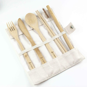 Ustensiles de voyage en bambou ensembles de couverts écologiques ensemble d'ustensiles de voyage avec couteau fourchette cuillère - Product Image 1