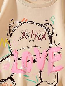 Pulls molletonnés amples tricotés Casual Street Style imprimés pour femmes avec épaules tombantes - Product Image 2