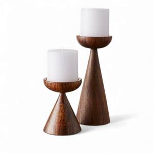 Portavelas Cónico Ancho de Madera con Parte Superior Redonda Gruesa y Grano Natural Pulido para Interiores Cálidos, Único - Product Image 5