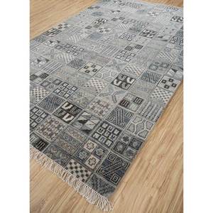 Alfombra de Lana Anudada a Mano Erbe LCA-828 Azul, Diseño Rectangular de Patchwork para Sala de Estar, Dormitorio, Hecha a Mano, Abstracta, Oriental, Juvenil - Product Image 2