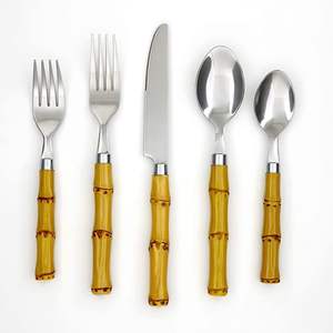 Cutlery Set Stainless Steel Flatware with Natural Real <b>Bamboo</b> Handle Classic Design <b>Mirror</b> Polished Business Gifts - Product Image 3