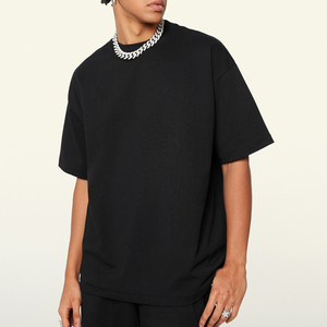 T-shirt d'été à épaules tombantes T-shirt en coton polyester noir sur la taille T-shirt uni de haute qualité pour hommes - Product Image 1