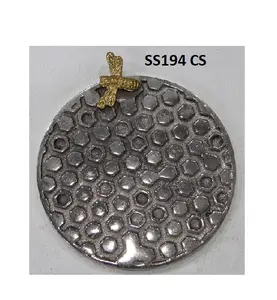 Round Shaped Metal Coaster Silver Colored Honey Bee Hive Coaster Mats For Serving Tea Cup With Coaster