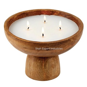 Bol à bougie en bois naturel de couleur marron pour la maison Noël et la décoration de table Bols à bougie en bois faits à la main - Product Image 5