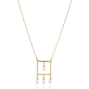 Trendy Engagement Wedding Plain Square <b>Pearl</b> Design Turkish Handmade 925 Sterling Silver <b>Charm</b> Necklace - Product Image 1