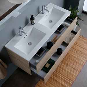 Mueble de Baño Moderno de Dos Piezas con Lavabo Doble y Cajones, de Madera de Roble, 120 cm, Estilo Belize - Product Image 4