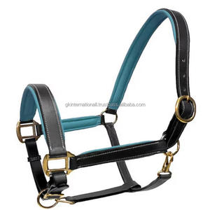 Fancy Show Halter Noir Marron Selle Épaisse Cuir Cheval Halter avec Rembourrage Coloré et Couture Quincaillerie En Laiton Réglable - Product Image 2