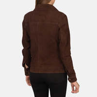 Jaket kulit Suede lembut wanita, jaket kulit Suede lembut ketat ringan, pakaian luar nyaman